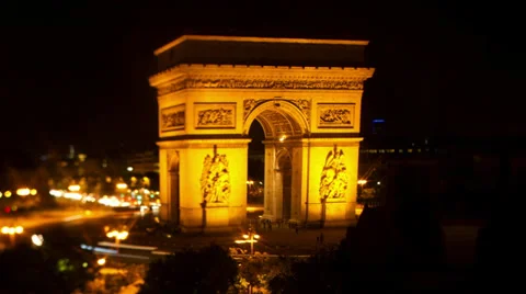 Arc du triomphe at night, paris france Video stock 30936910