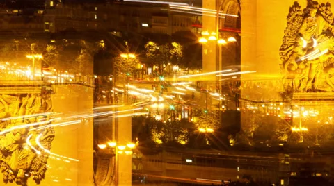 Arc du triomphe at night, paris france Stock Footage 30941212