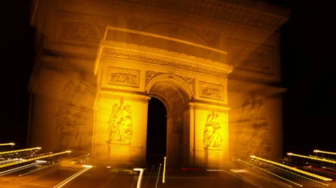 Arc du triomphe at night, paris france Stock-Footage 30942384