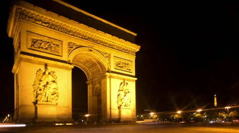 Arc du triomphe at night, paris france Stock Footage 30976503