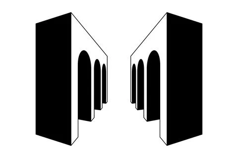 Arc gallery path. Black and white surreal arch gate element. Retro 3d vaulted Stock Illustration