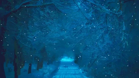An arc of snowy trees in the winter forest and snowfall 4K animation Stock Footage 119958984