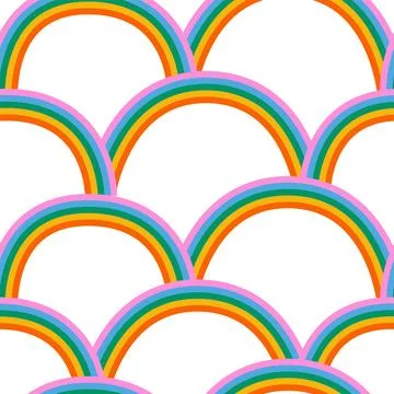 Arc summer whimsical rainbow seamless pattern. Modern groovy hippie abstract Stock Illustration