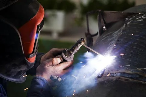Arc Welding in Construction Area Stock Photos