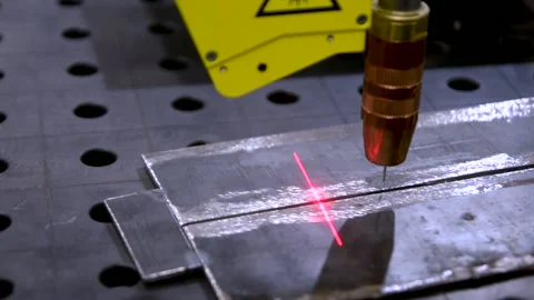 Arc welding robot. Example of working with a laser pointer Stock Footage 144045244