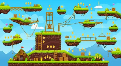 Arcade adventure game level map, island platforms Stock Illustration