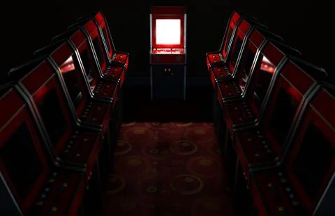 Arcade Aisle With One Illuminated Stock Illustration