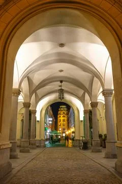 Arcade and cathedral Stock Photos