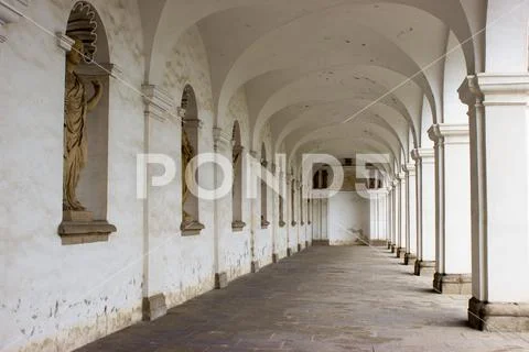 Arcade of colonnade in flower garden of Kromeriz Stock Photos