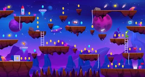 Arcade dark space planet game level map, interface Stock Illustration