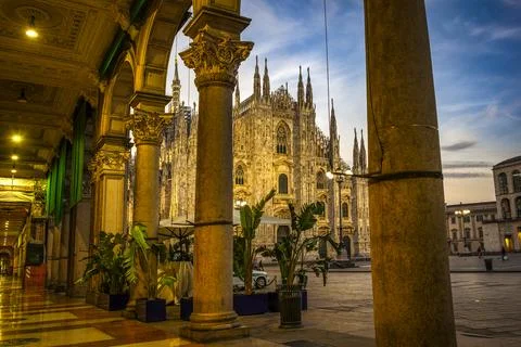 Arcade at Duomo square Stock Photos