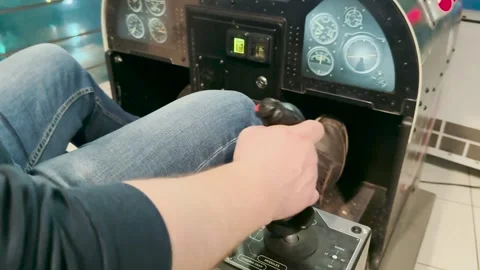 Arcade flight simulation joystick, cockpit instrument readings, real-like 스톡 동영상 312235333