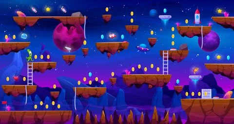 Arcade galaxy space planet game level map, UFO Stock Illustration