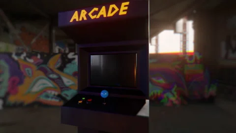 Arcade Game 80s machine. Blank screen in abandoned location outdoors. Isolated. Stock-Footage 131872877
