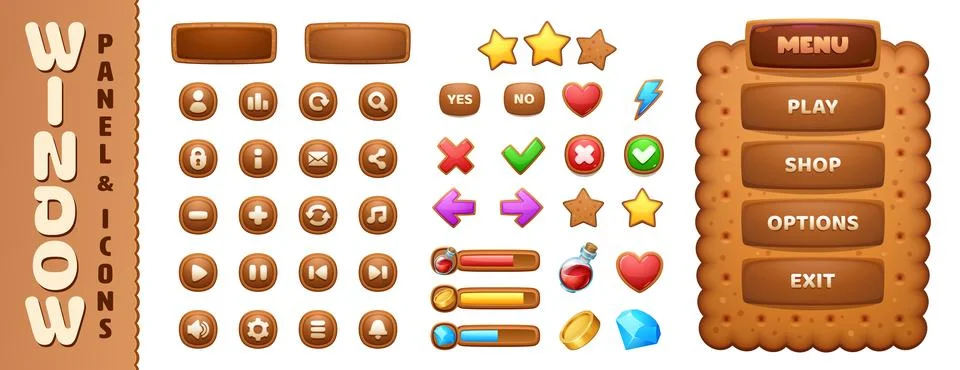 Arcade game biscuit interface kit, buttons window Stock Illustration