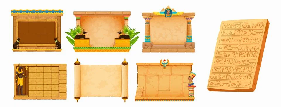 Arcade game frames, ancient Egypt, vintage set Illustrazione stock