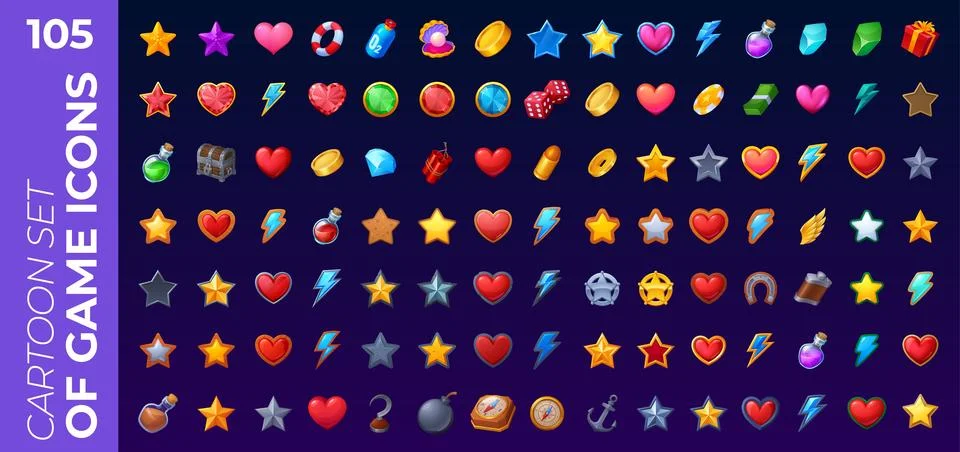 Arcade game icons, interface design GUI elements Stock Illustration