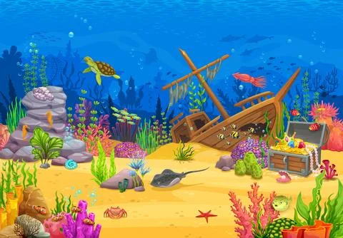 Arcade game level background, underwater landscape Stock Illustration