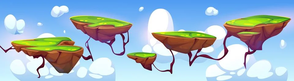 Arcade game level landscape with island platform Stock Illustration