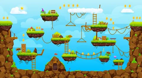 Arcade game level map interface, vector platform Stock Illustration