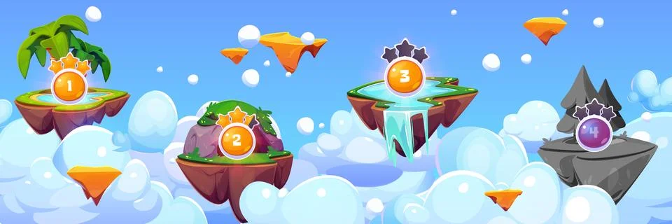 Arcade game levels map with floating islands Stock Illustration