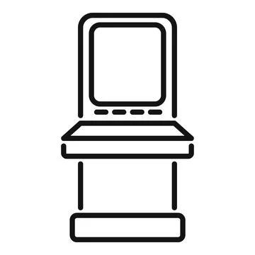 Arcade game machine with buttons and screen standing on platform Illustrazione stock