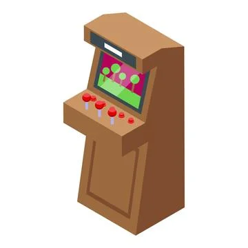 Arcade game machine displaying pixelated landscape is ready for gaming Stock-Illustration