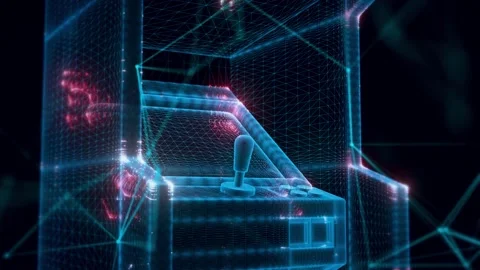 Arcade game machine hologram close up 4k Stock Footage 148183653