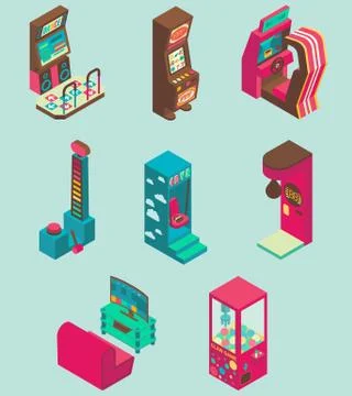 Arcade game machine icon set vector flat isometric illustration Stock Illustration