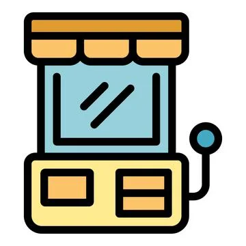 Arcade game machine with joystick and awning, retro gaming console icon Stock Illustration