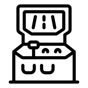 Arcade game machine showing racing game interface line icon Stock Illustration