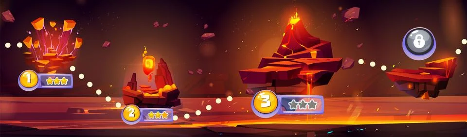 Arcade game map with floating volcanic islands Stock Illustration