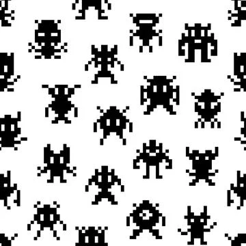 Arcade game pixel monster seamless pattern Stock Illustration