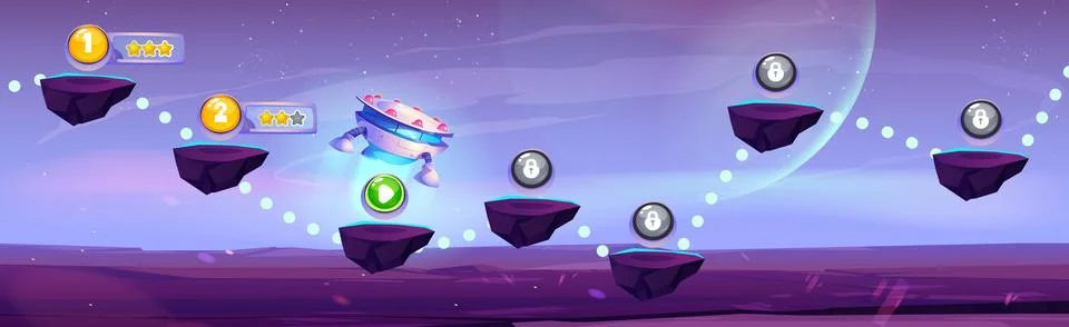 Arcade game progress map on space background Stock Illustration