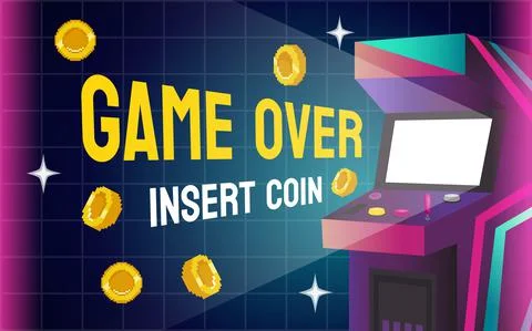 Arcade game retro background. Neon pixel machine with console buttons. Screen Stock Illustration