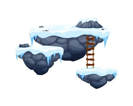 Arcade game rock platforms with ice, snow, ladder Stock Illustration