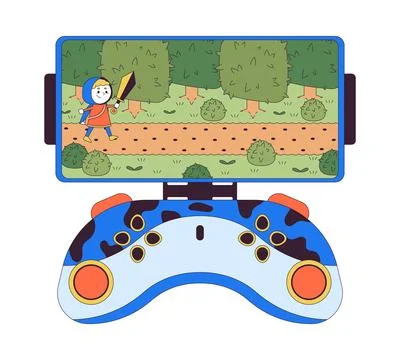 Arcade game on smartphone gamepad 2D linear cartoon object Stock Illustration