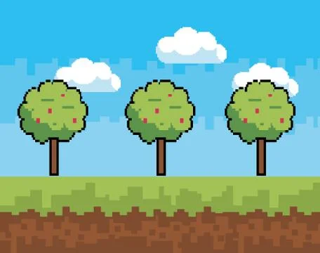 Arcade game world and pixel scene design  vector illustration 스톡 일러스트