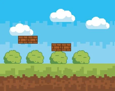 Arcade game world and pixel scene design  vector illustration イラスト素材