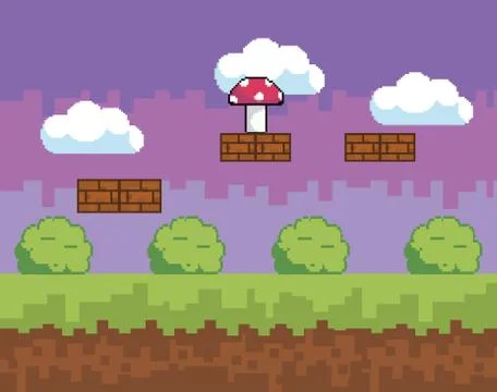 Arcade game world and pixel scene design  vector illustration イラスト素材