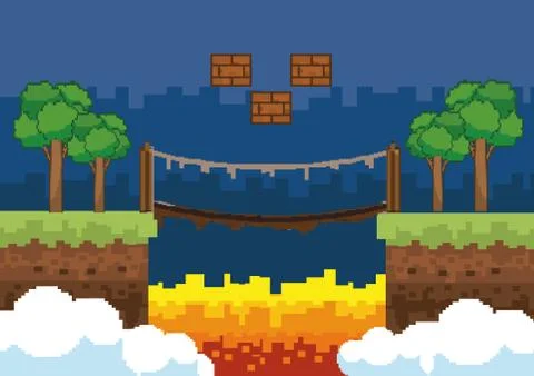 Arcade game world and pixel scene design  vector illustration イラスト素材