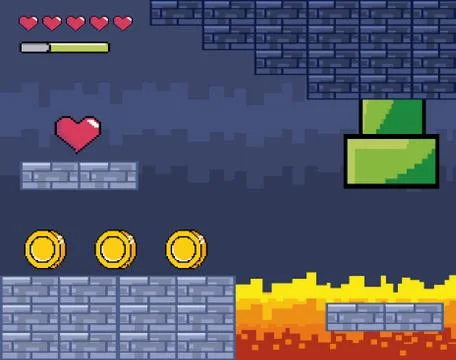 Arcade game world and pixel scene design  vector illustration イラスト素材