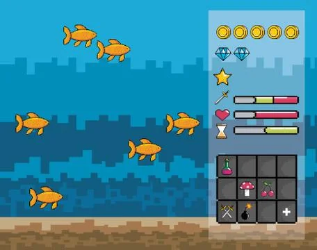 Arcade game world and pixel scene design  vector illustration Ilustração Stock