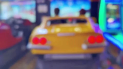 Arcade games lights bokeh car race two Stock Footage 336744752