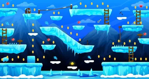 Arcade ice world game level map interface platform Illustrazione stock