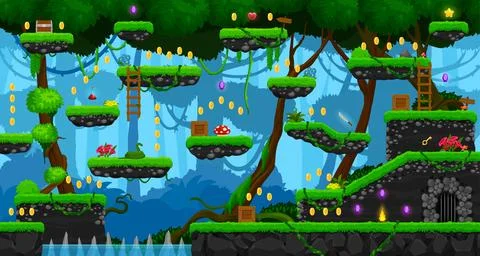 Arcade jungle forest game level map interface Stock Illustration