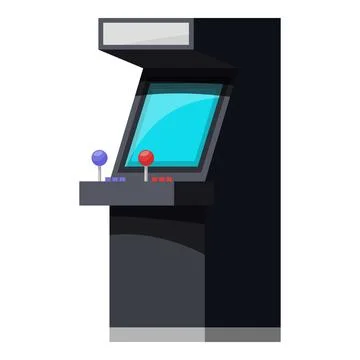 Arcade machine displaying playing screen with joysticks and buttons Illustrazione stock