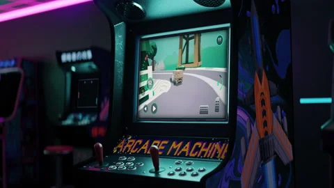 Arcade machine downhill racing victory. Stock Footage 312006377