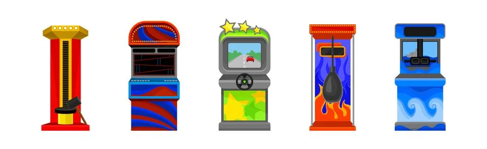 Arcade Machine or Amusement Machine as Coin-operated Entertainment Machine Stock Illustration