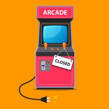 The arcade machine stopped working and a sign was closed on it Illustrazione stock
